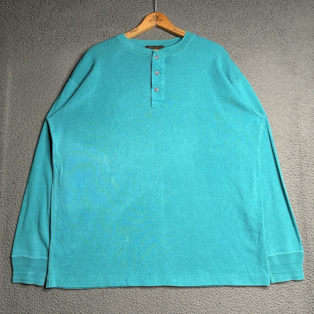 Vintage Eddie Bauer Henley Shirt Men XL Cat Eye Buttons Long Sleeve Base Layer